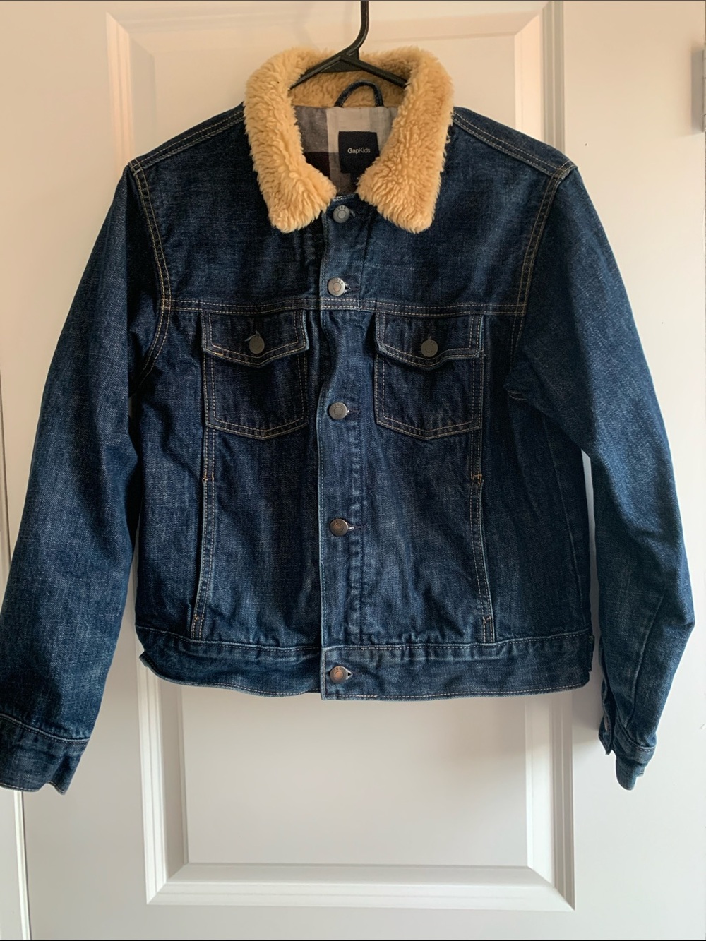 GAP Dark Indigo Denim Trucker Jacket with Faux Sherpa Collar